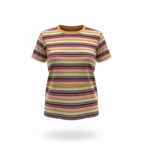 LOFT Vintage Soft Striped Tunic Top Small Pink Mustard Green Short Sleeve